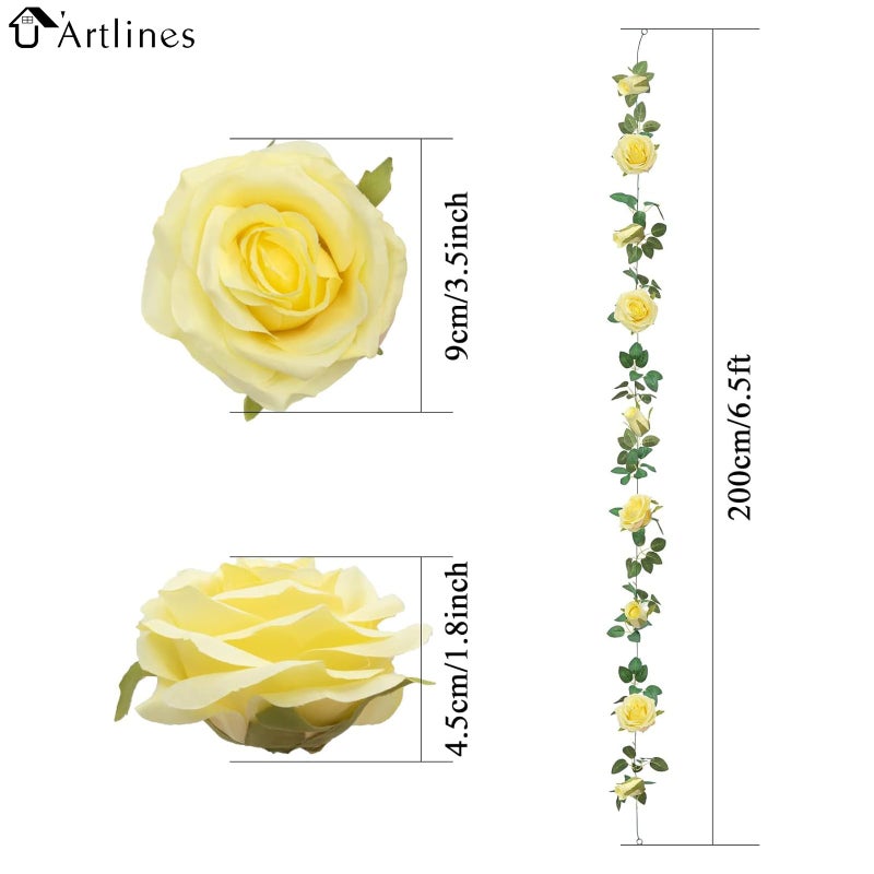 U'Artlines 3 Pack Artificial Yellow Rose Vines Floral Garlands Total 19.5 Ft Fake Vine Silk Flower Garland for Indoor Outdoor Home Wedding Arch Garden Wall Decoration - Image 3